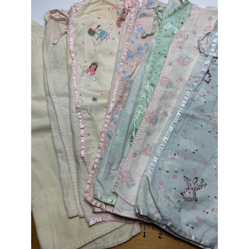 7 Vintage Baby Sleepers Gowns Bundle Newborn Infant Pink Blue Green Angel Sheep